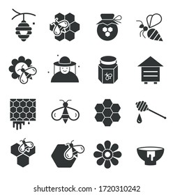 Bee and honey vector icons set