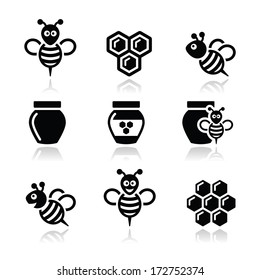 Bee and honey vector icons set