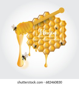 Bee with Honey Vector Illustration 