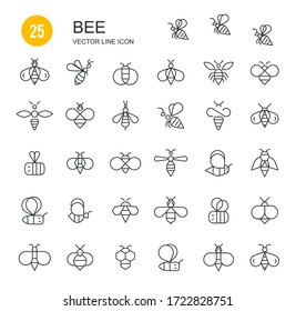 Bee and honey vector line icons set