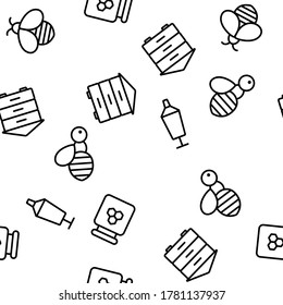 Bee And Honey Vector Seamless Pattern Thin Line Illustration
