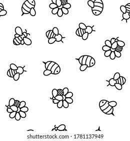 Bee And Honey Vector Seamless Pattern Thin Line Illustration