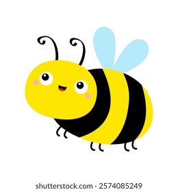 Bee honeybee bumblebee icon. Cute cartoon kawaii funny character. Yellow black flying insect. Happy Valentines Day. Card Sticker print. Childish style. Flat design. White background. Isolated. Vector