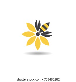 Bee Honeybee Flower Logo Or Icon. Vector Illustration