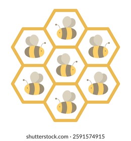 bee honeyccute design of bees and honeycomb. Children's illustration. For printing, for decoration. Graphic element