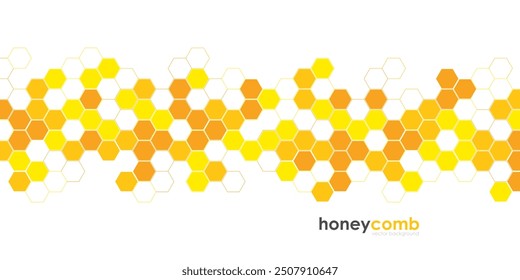 Bee honeycomb banner template with yellow and orange hexagonal cells. Vector honey texture background