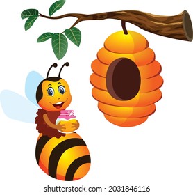 Bee Honeycomb cartoon vector art and illustration