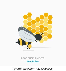 Bee and honeycomb flat vector illustration. Bee pollen and food supplements concept