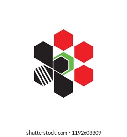 Bee with honeycomb and flower logo