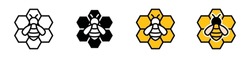 Bee And Honeycomb Icons Vector Set. Symbol Of Honey Bee, Beehive, Bee, Honey, Hive, Beekeeping Icons Collection In Line, Flat, And Color Style. Vector Illustration