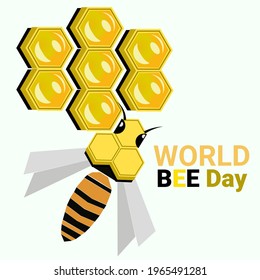 a bee and honeycomb illustration vector, as a banner, poster, print or template for world bee day