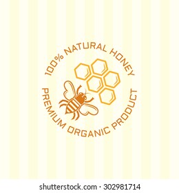 Bee and honeycomb isolated vector colored label, premium honey product stamp