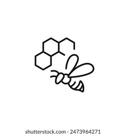 Bee and honeycomb linear icon. Line customizable illustration. Contour symbol. Vector isolated outline drawing. Editable stroke