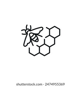 Bee and honeycomb linear icon. Line customizable illustration. Contour symbol. Vector isolated outline drawing. Editable stroke