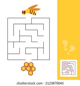 Bee and honeycomb maze game for preschool children. Simple game for kids with solution
