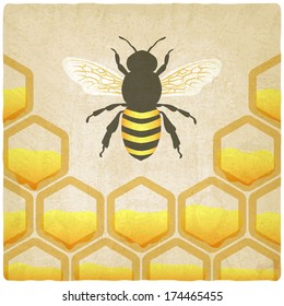 bee honeycomb old background - vector illustration