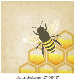 bee honeycomb old background - vector illustration