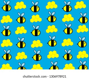 bee and honeycomb pattern on blue background
