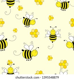 Bee and honeycomb Seamless pattern for fabric, paper, interior decoration and other users in background.