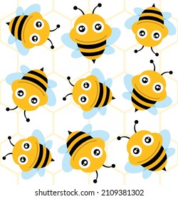 Bee and honeycomb seamless pattern. Vector background.