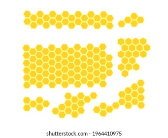Bee honeycomb set of elements. Vector illustration