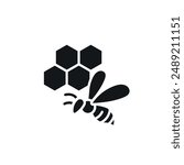 Bee and honeycomb simple glyph icon. Vector solid isolated black illustration.