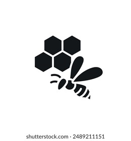 Bee and honeycomb simple glyph icon. Vector solid isolated black illustration.