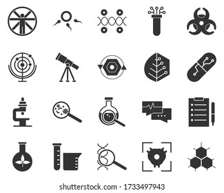 Bee, honeycomb, smart. Bioengineering glyph icons set. Biotechnology for health, researching, materials creating. Molecular biology, biomedical and molecular engineering