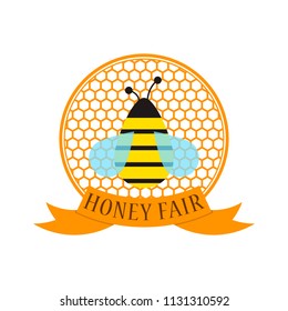 bee and honeycomb,logo Honey Fair,vector image, flat design