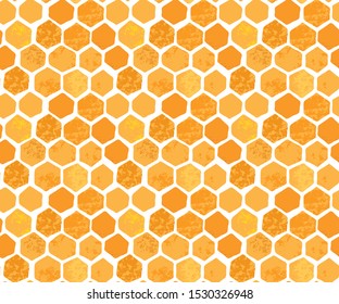 Bee honeycombs seamless textured illustration background. Abstract yellow and white pattern. 