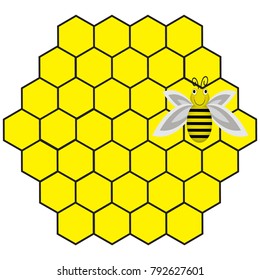 The bee and honeycombs . Tasty and healthy honey.