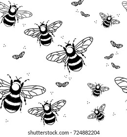 bee hornet butterfly seamless pattern