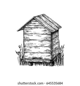 Bee house. Apiary. Breeding and production of honey