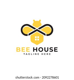 bee house logo design concept free vector stock template