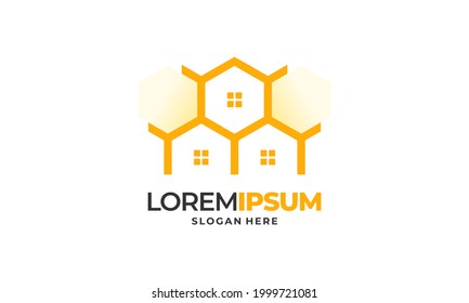 Bee house logo designs concept vector, Honey House Farm logo template vector illustration