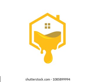 Bee House Logo Icon Creative Concept Drink Honey Hexagon
