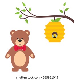 bee house with on a branch and teddy