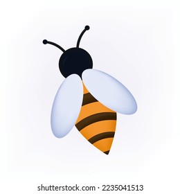 Icono de abono 3d, vista superior. Pequeño insecto zumbido de miel aislado en blanco. Una abeja de miel con alas. Wasp o abejorro en la naturaleza o en el colmenar. Símbolo de trabajo activo. Ilustración de dibujos animados.