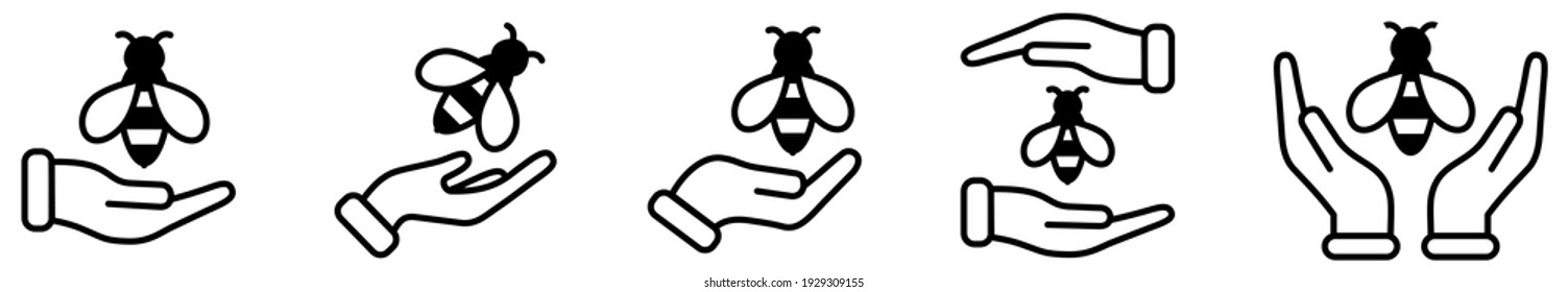 Bee icon above and in hands -  protect bees sign