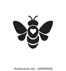 Bee icon. Black Bee with Heart. Vector illustration. Beekeeper Logo.