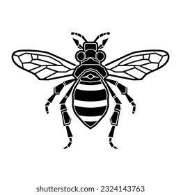 Bee Icon. Bug Logo on White Background. Graphic illustration of insect silhouette vector drawing for honey products, package, design.