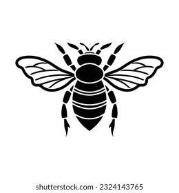 Bee Icon. Bug Logo on White Background. Graphic illustration of insect silhouette vector drawing for honey products, package, design.