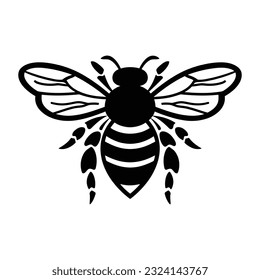 Bee Icon. Bug Logo on White Background. Graphic illustration of insect silhouette vector drawing for honey products, package, design.