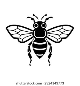 Bee Icon. Bug Logo on White Background. Graphic illustration of insect silhouette vector drawing for honey products, package, design.