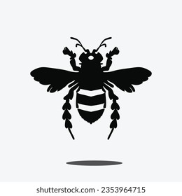 Bee Icon. Bug Logo, wild insect, bumble bee isolated on White Background. Vector Illustration