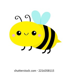 Bee Icon. Bumblebee Bug. Honey Bee. Cute Flying Honeybee. Cartoon Kawaii Baby Character. Insect Collection. Greeting Card. Flat Design. White Background. Isolated. Vector Illustration