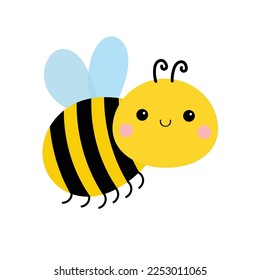 Bee icon. Bumblebee bug. Honey bee. Cute flying honeybee. Cartoon kawaii baby character. Insect collection. Flat design. Greeting card. White background. Isolated. Vector illustration