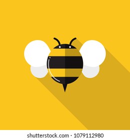 Bee Icon Cartoon Flat Design with Long Shadow