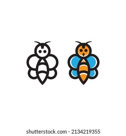 bee icon color line illustration design vector animal cute
