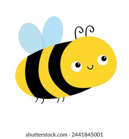 Bee icon. Cute bumblebee bug. Honey bee. Flying honeybee. Cartoon kawaii baby character. Insect collection. Greeting card. Childish style. Flat design. Isolated. White background. Vector illustration